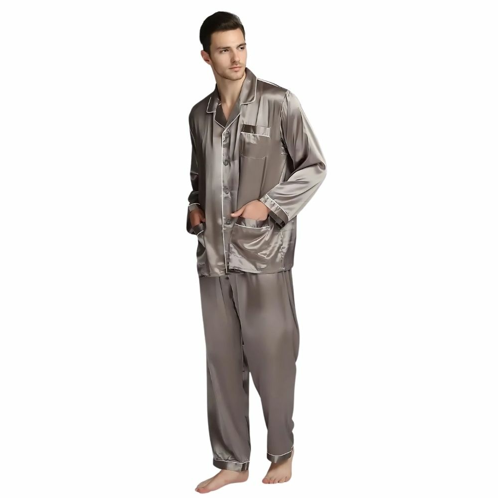 Pyjama En Satin Assorti Pour Homme - Ensemble Haut Et Pantalon, Polyester, Pour Famille - Idée Cadeau Noël