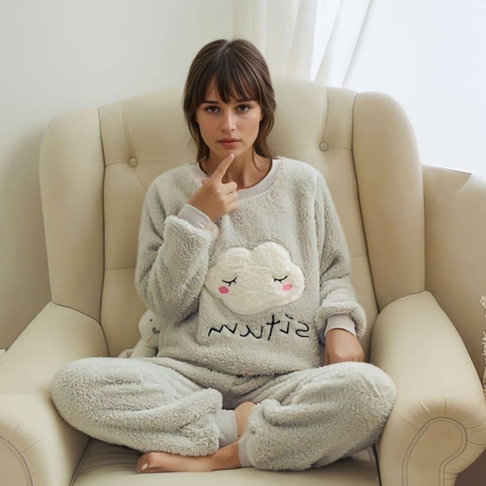 Ensemble Pyjama Polaire Pyjama Beige Femme Veste Polaire Pyjama