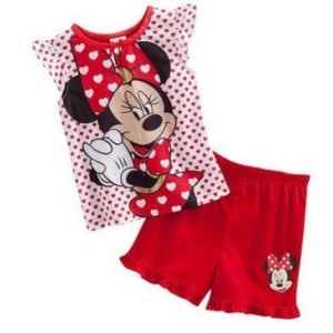 Ensemble pyjama d'été à motif Minnie pour filles rouge et blanc