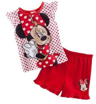 Ensemble pyjama d'été à motif Minnie pour filles rouge et blanc