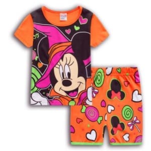 Pyjama d'été t-shirt et short à motif Minnie orange et vert