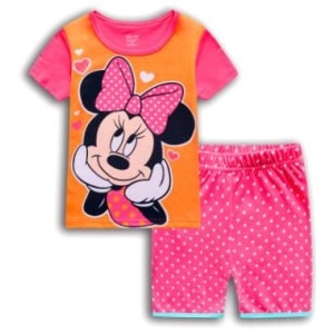 Pyjama deux pièces à motif Minnie et short rose avec point blanc très haute qualité