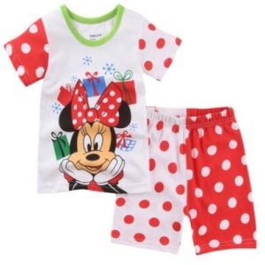 Pyjama d'été Minnie Mouse pour filles blanc et rouge