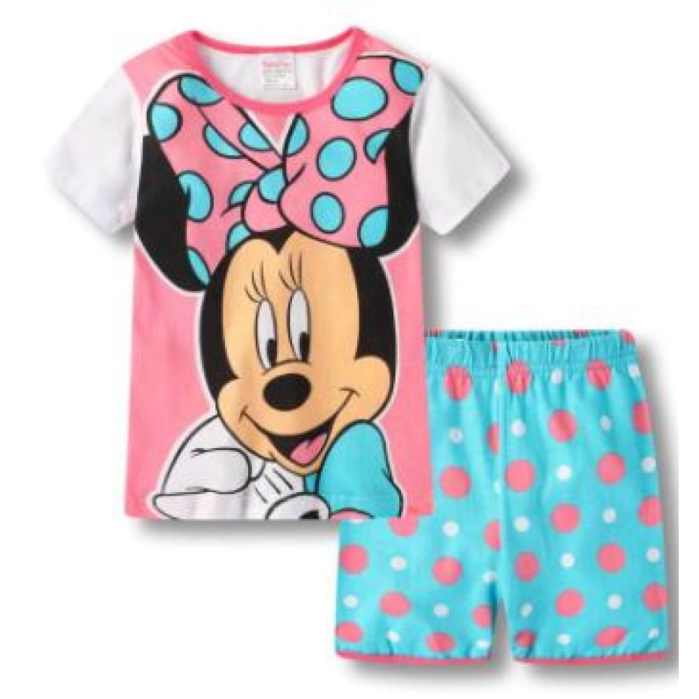 Pyjama d'été t-shirt et short à motif Minnie rose et bleue à la mode