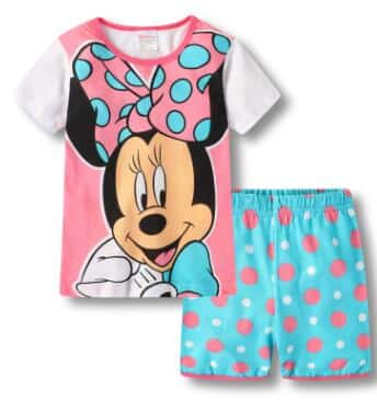 Pyjama d'été t-shirt et short à motif Minnie rose et bleue à la mode