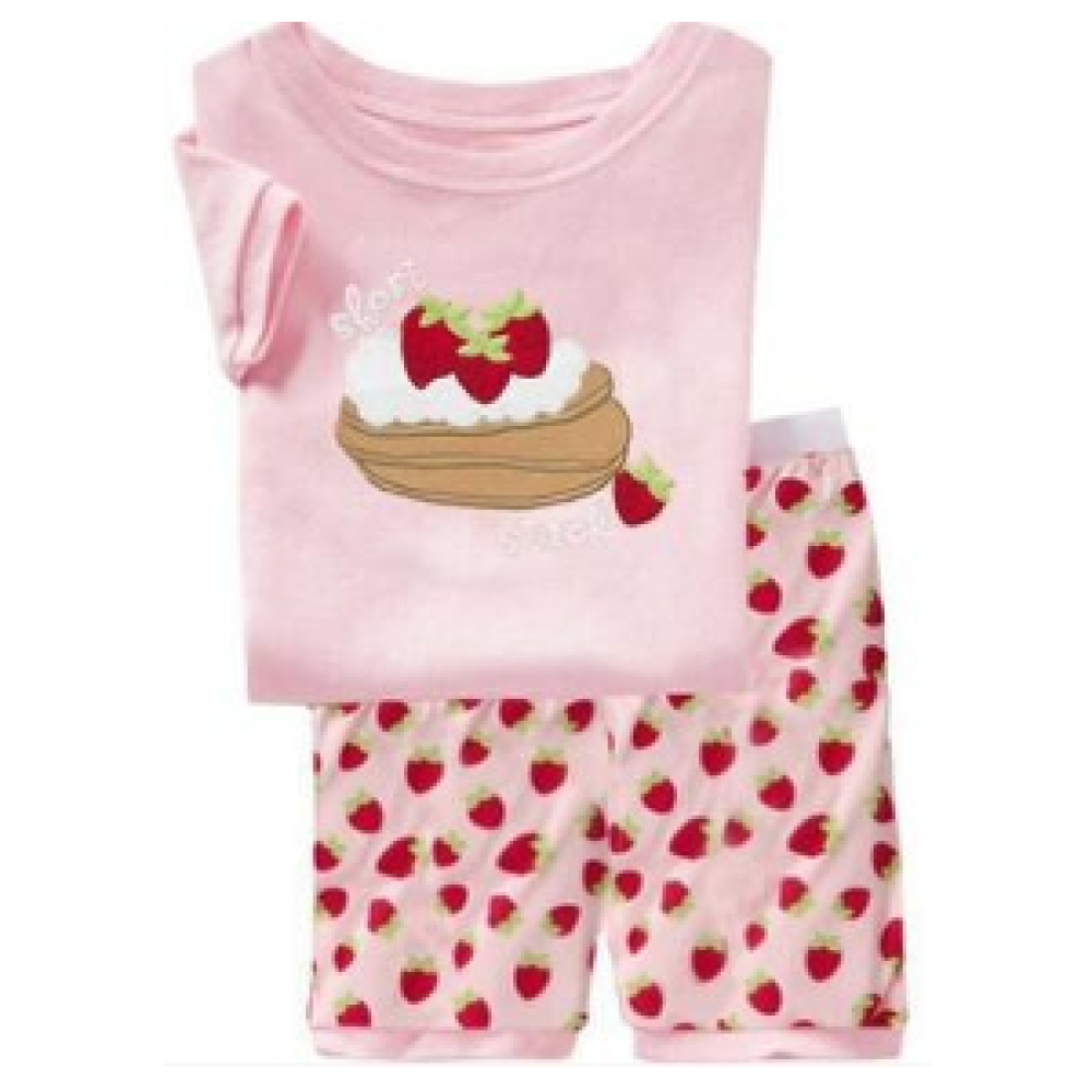 Pyjama d’été t-shirt et short rose à motif fraise rouge à la mode
