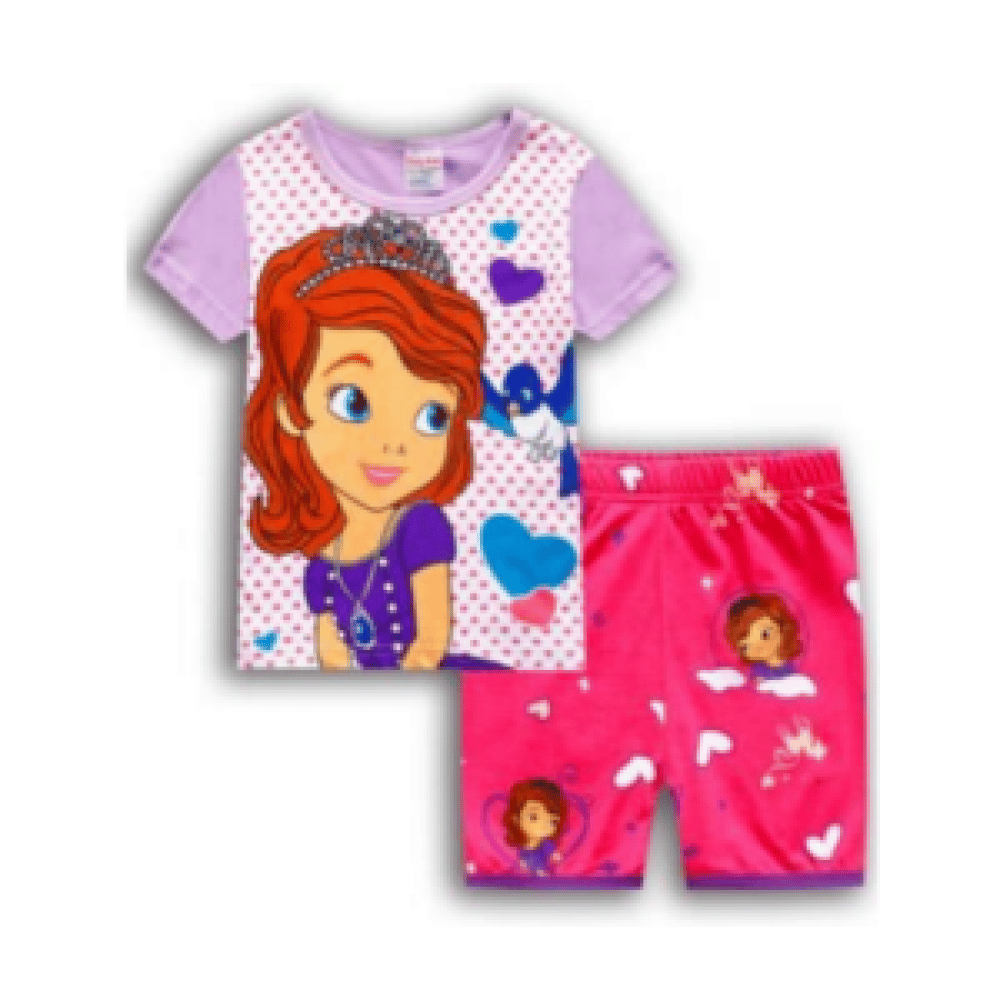 Pyjama deux pièces manches courtes à motif princesse Sofia violet et rose à la mode