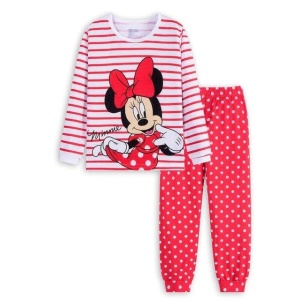 Pyjama deux pièces manches longues à motif Minnie pour filles rayures blanc et rouge avec pantalon rouge à motif blanc à la mode