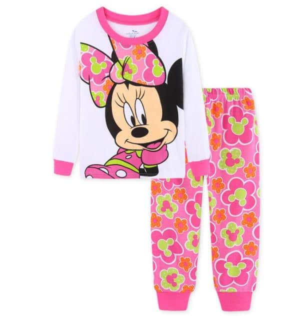 Pyjama deux pièces manches longues avec imprimé Minnie rose et blanc