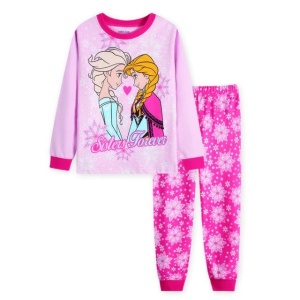 Pyjama manches longues à motif Elsa et Anna rose avec pantalon rose à motif fleur