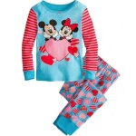 Pyjama manches longues à motif Mickey et Minnie bleu avec un pantalon bleu à motif coeur