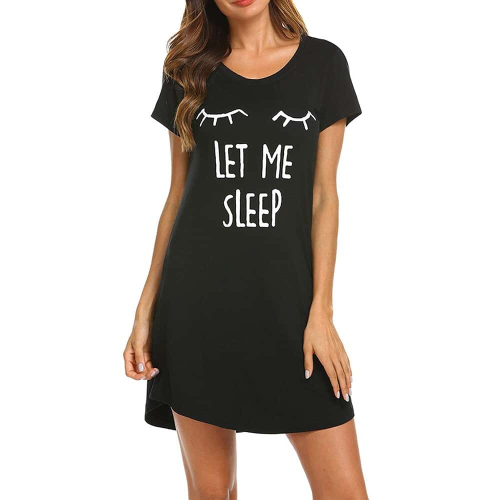 Pyjama robe de nuit manches courtes inscription Let me sleep pyjama robe de nuit manches courtes a motif yeux 9