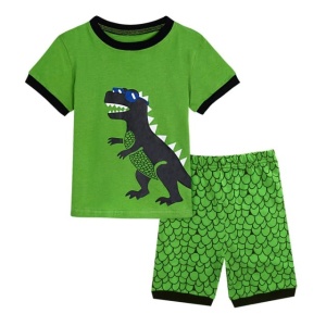 Pyjama t-shirt et short vert à motif dinosaure pour garçon à la mode