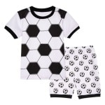 Pyjama t-shirt polo et short à motif football blanc et noir à la mode