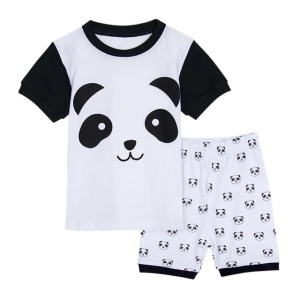 Pyjama t-shirt polo et short à motif panda blanc et noir