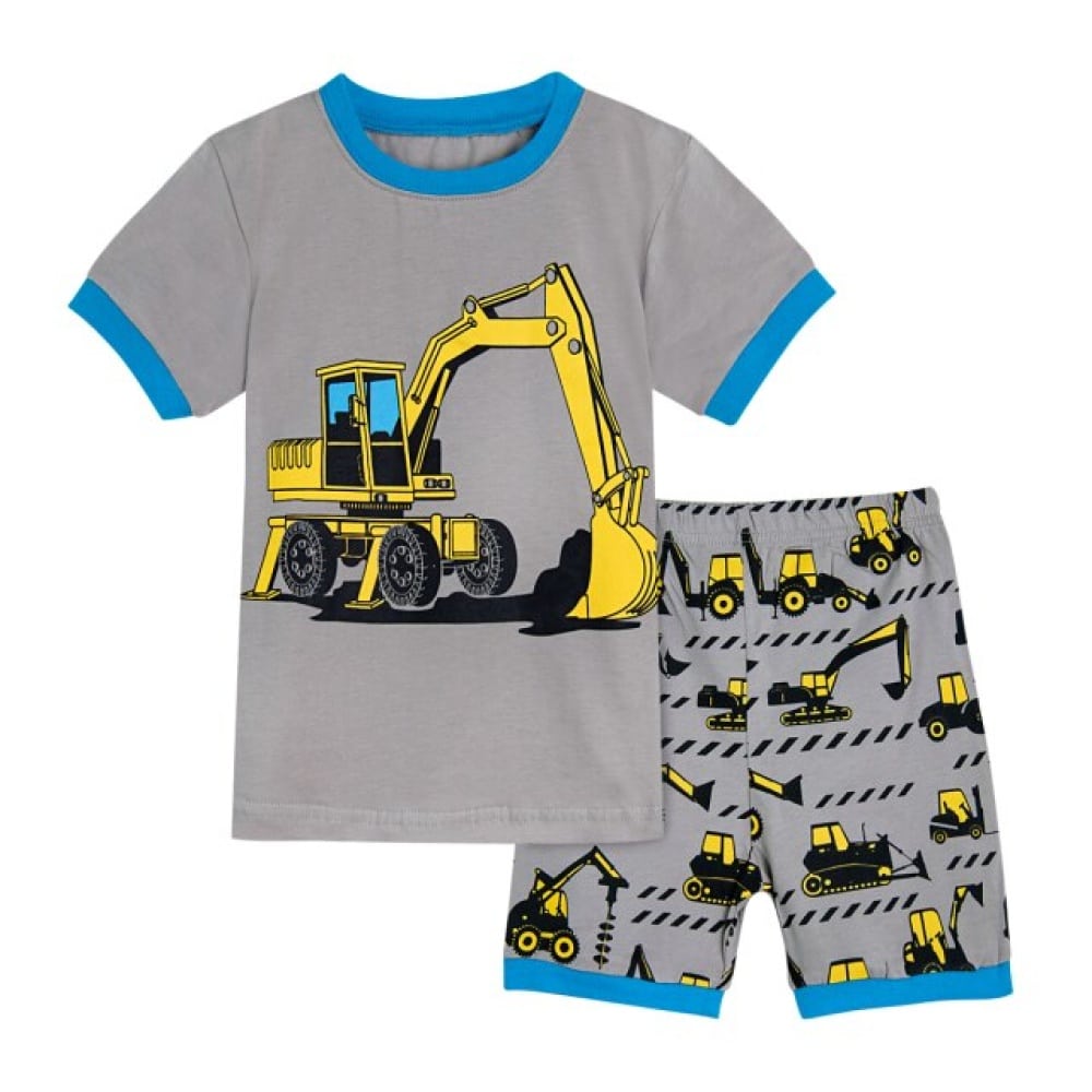 Pyjama t-shirt et short gris à motif tracteur pour garçon
