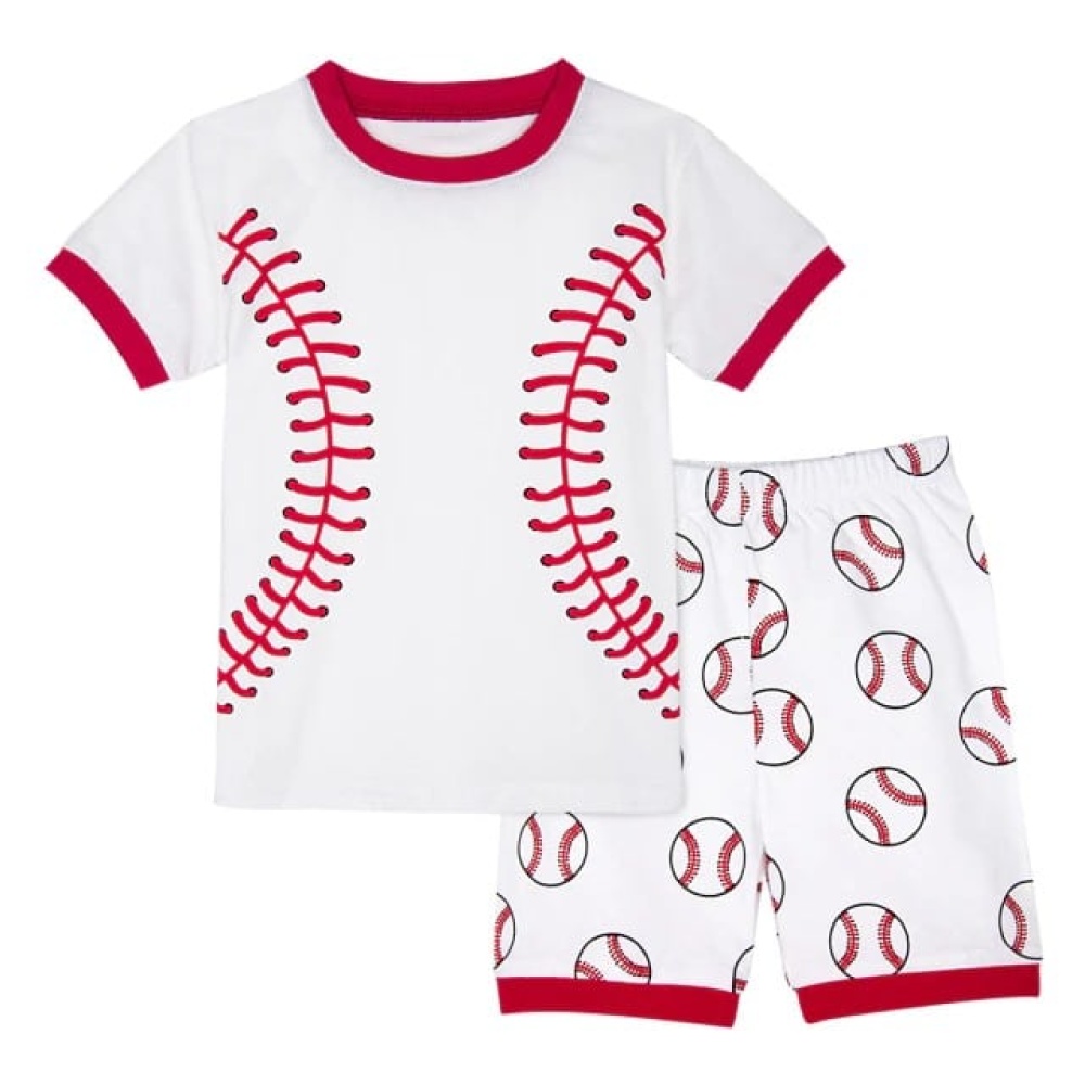 Pyjama t-shirt polo et short à motif baseball rouge et blanc à la mode