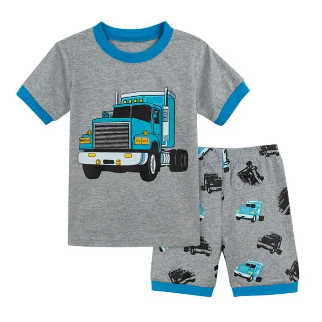 Pyjama t-shirt polo et short gris à motif camion