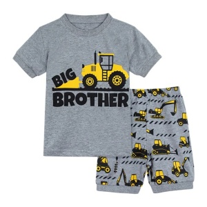 Pyjama t-shirt polo et short gris à motif tracteur
