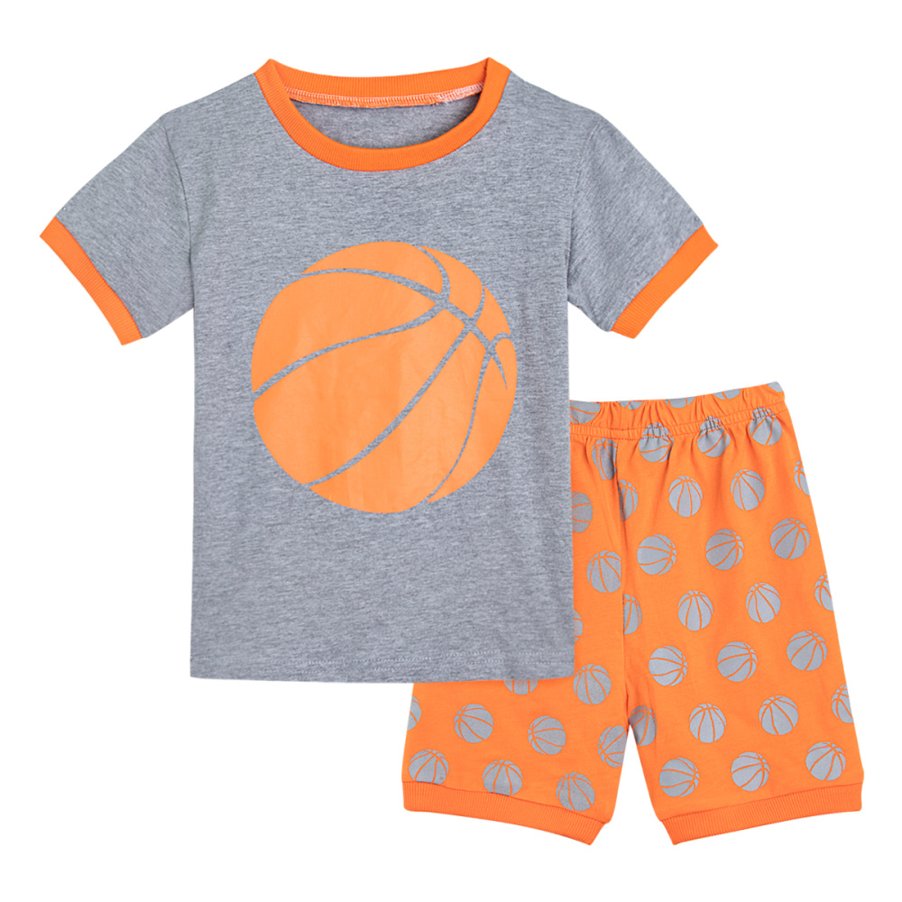 Pyjama t-shirt polo et short à motif basketball orange et gris