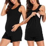 Ensemble pyjama de grossesse sans manches noir porté par une femme à la mode