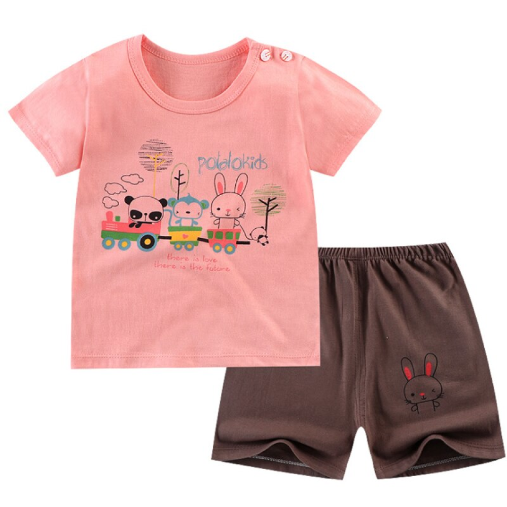 Pyjama d'été motif lapin pour enfants rose et marron à la mode