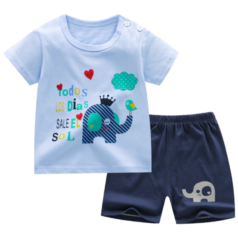 Pyjama d’été en coton motif éléphant bleu à la mode