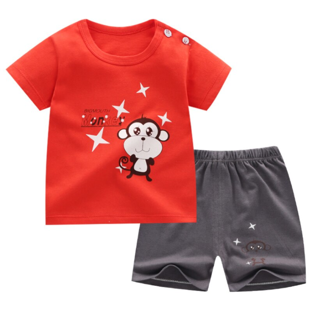 Pyjama d'été motif singe pour enfants rouge et gris à la mode