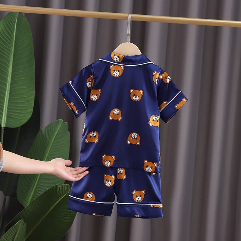 Pyjama d’été bleu en coton motif ours pour enfants pyjama dete rose en coton motif ours pour enfants 2