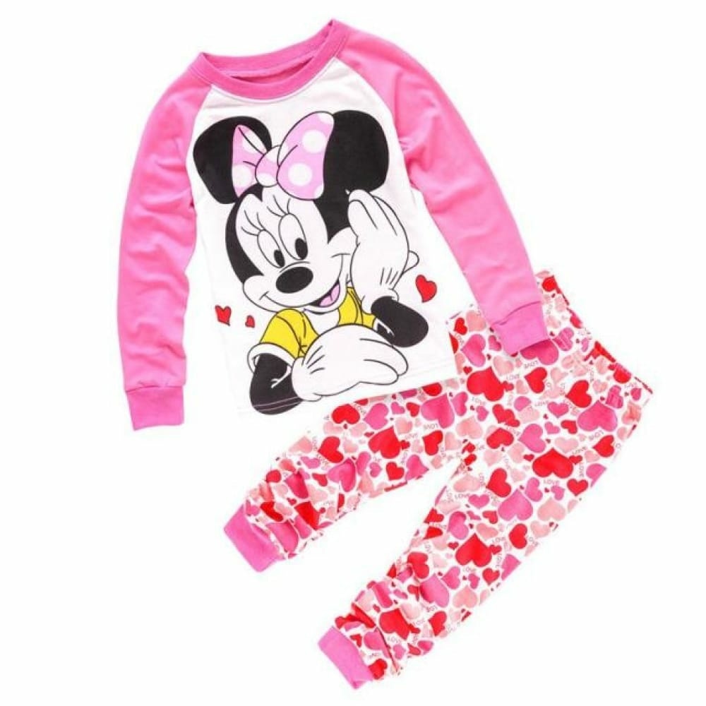 Pyjama deux pièces rose blanc à motif Minnie Mouse avec patalon blanc très haute qualité à la mode