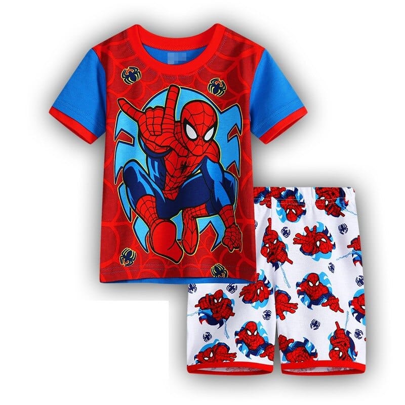 Pyjama t-shirt rouge et short blanc en coton motif Spiderman très à la mode haute qualité