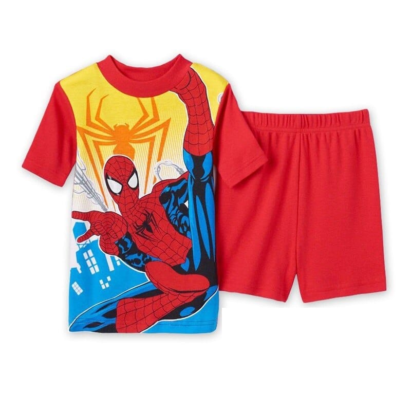 Pyjama deux pièces en coton motif Spiderman avec short rouge à la mode