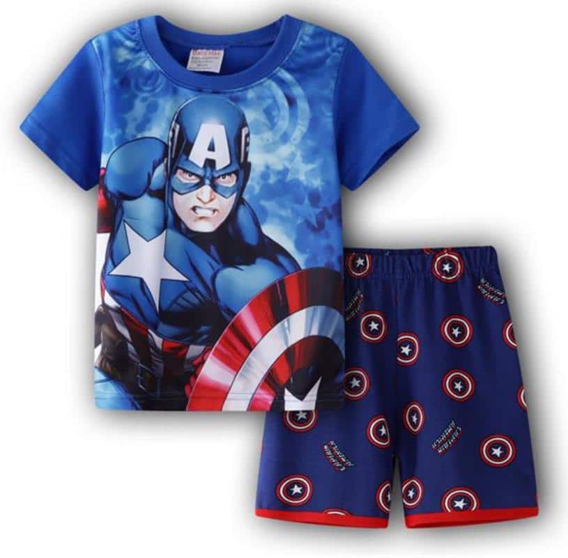 Pyjama d'été Captain América en coton bleu très haute qualité à la mode