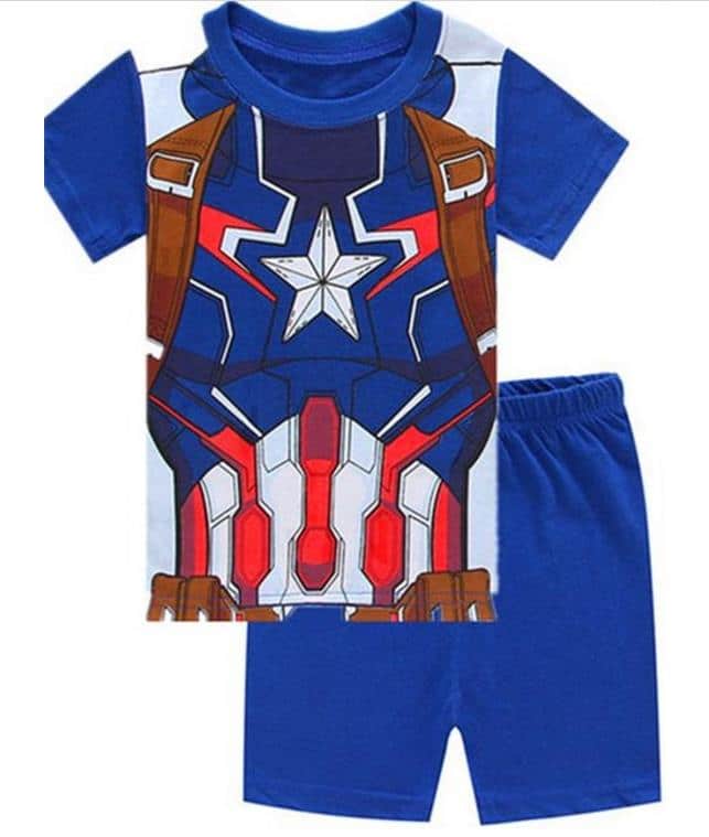 Pyjama d’été Captain America bleu en coton pour garçons très haute qualité à la mode
