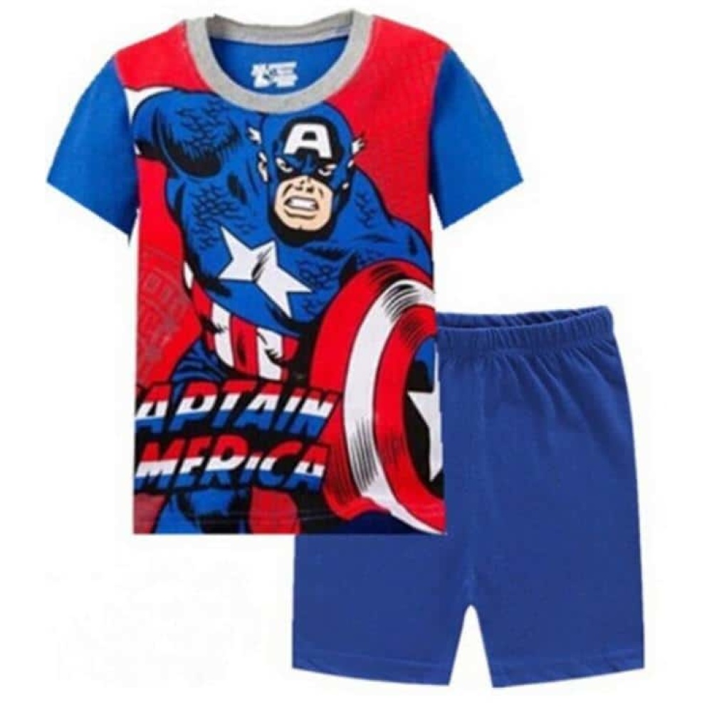 Pyjama deux pièces Captain America en coton avec un short bleu à la mode très haute qualité