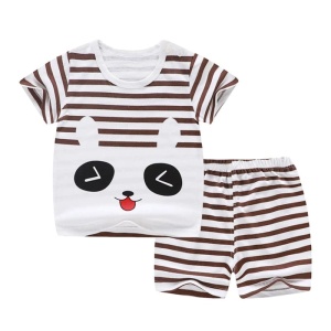 Pyjama en coton à manches courtes motif panda rayure noir et blanc à la mode