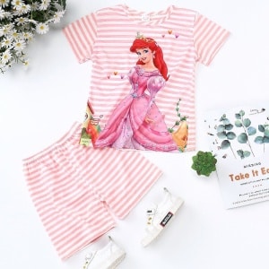 Ensemble pyjama pour fille rayure rose et blanc à motif princesse Ariel très à la mode