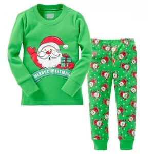 Ensemble pyjama Vert avec Père Noël pour enfants à la mode