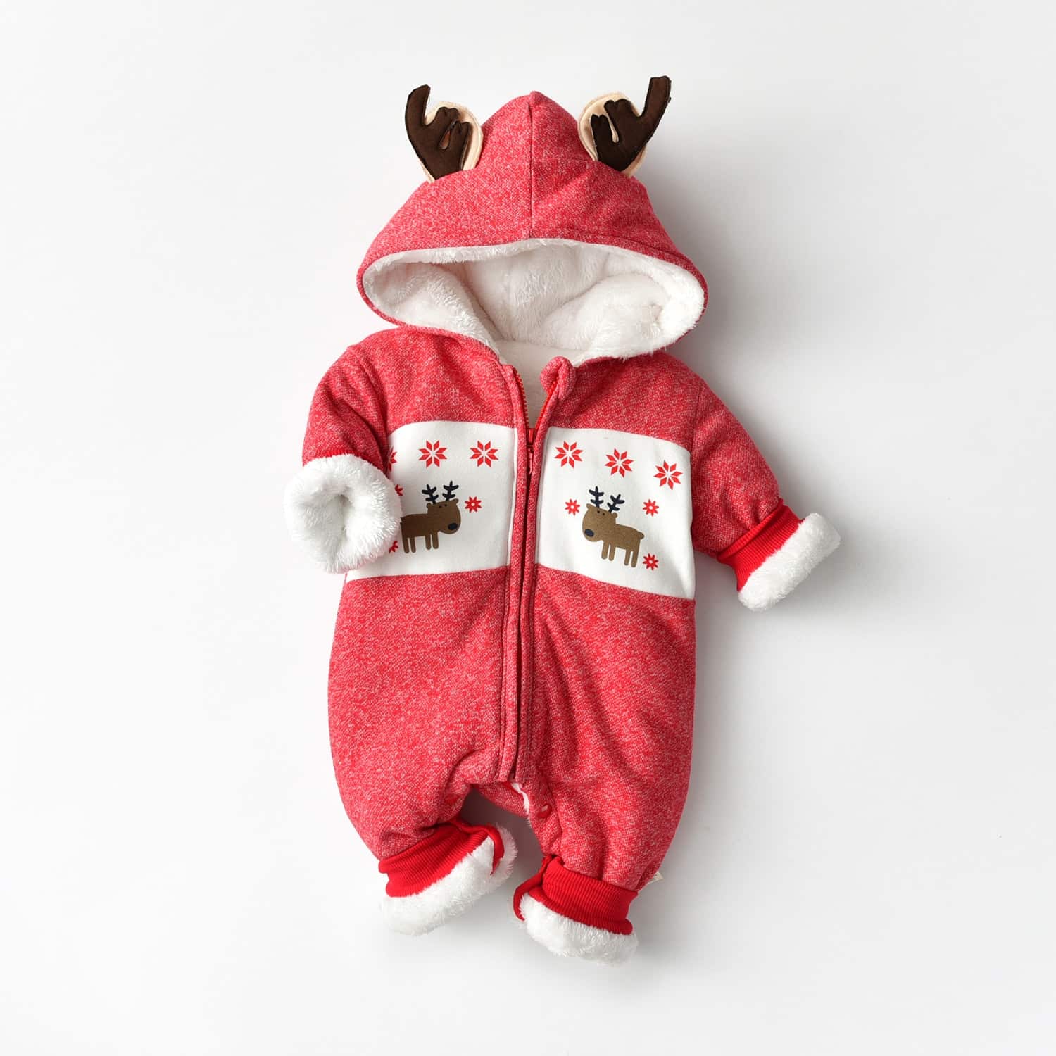 Combinaison De Neige Bébé Noël – Grenouillère Polaire Rouge à Capuche – Motifs Flocons De Neige – Taille 3 à 12 Mois - 6