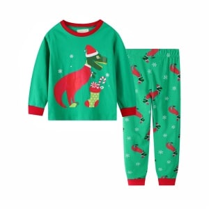 Ensemble pyjama dinosaure de Noel à manches longues pour enfant vert à la mode, très bonne qualité