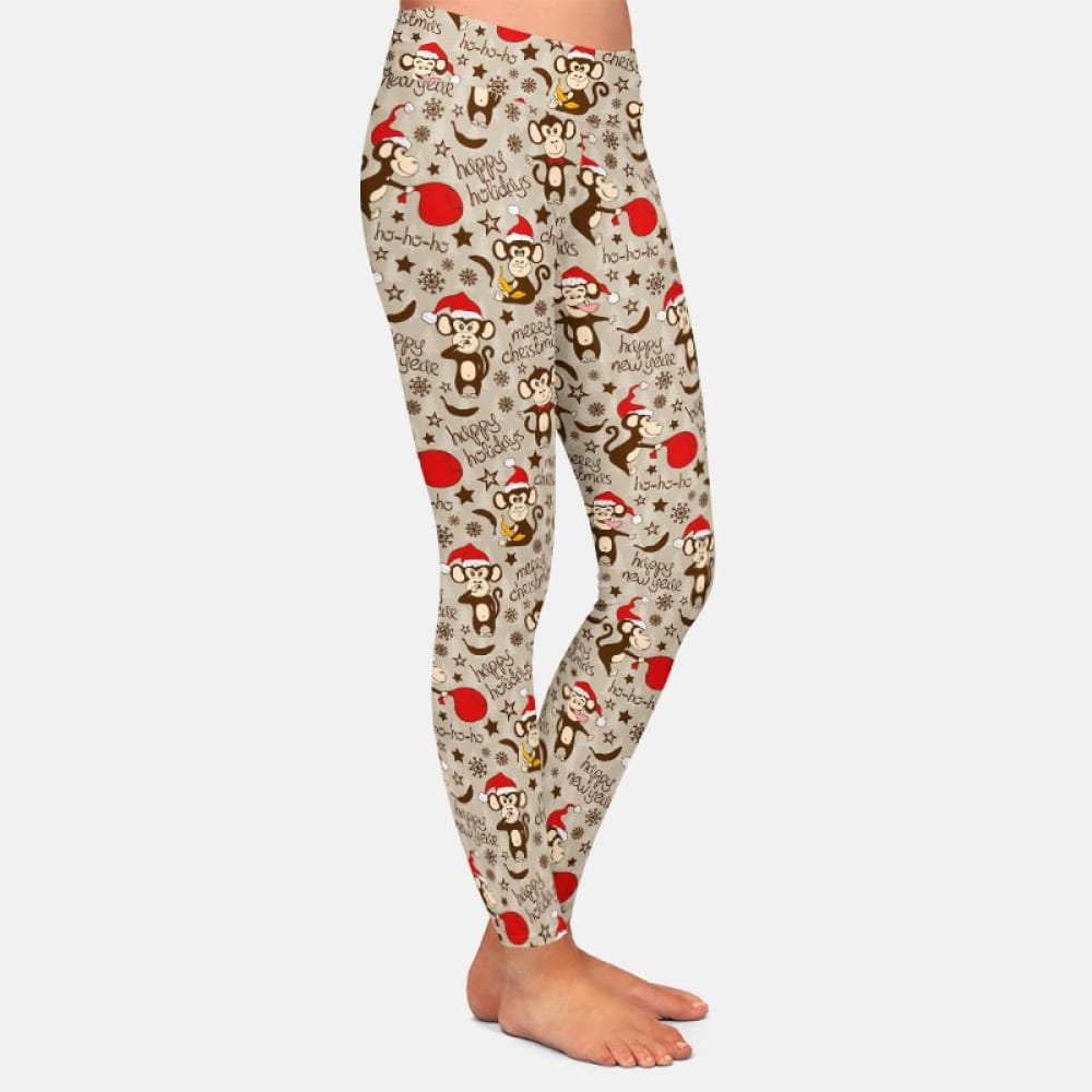 Legging Beurre Ultra-doux Motif Houx De Noël - Taille Unique S/M/L - Parfait Pour Les Fêtes
