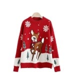 Pull de Noel tricoté pour femmes Flocon de Neige rouge sur une ceintre à la mode