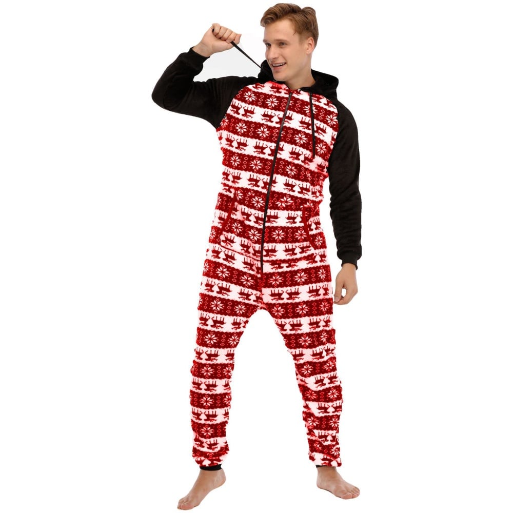 Pyjama combinaison Rouge imprimé en flanelle pour homme pyjama combinaison bleue imprime en flanelle pour homme 6