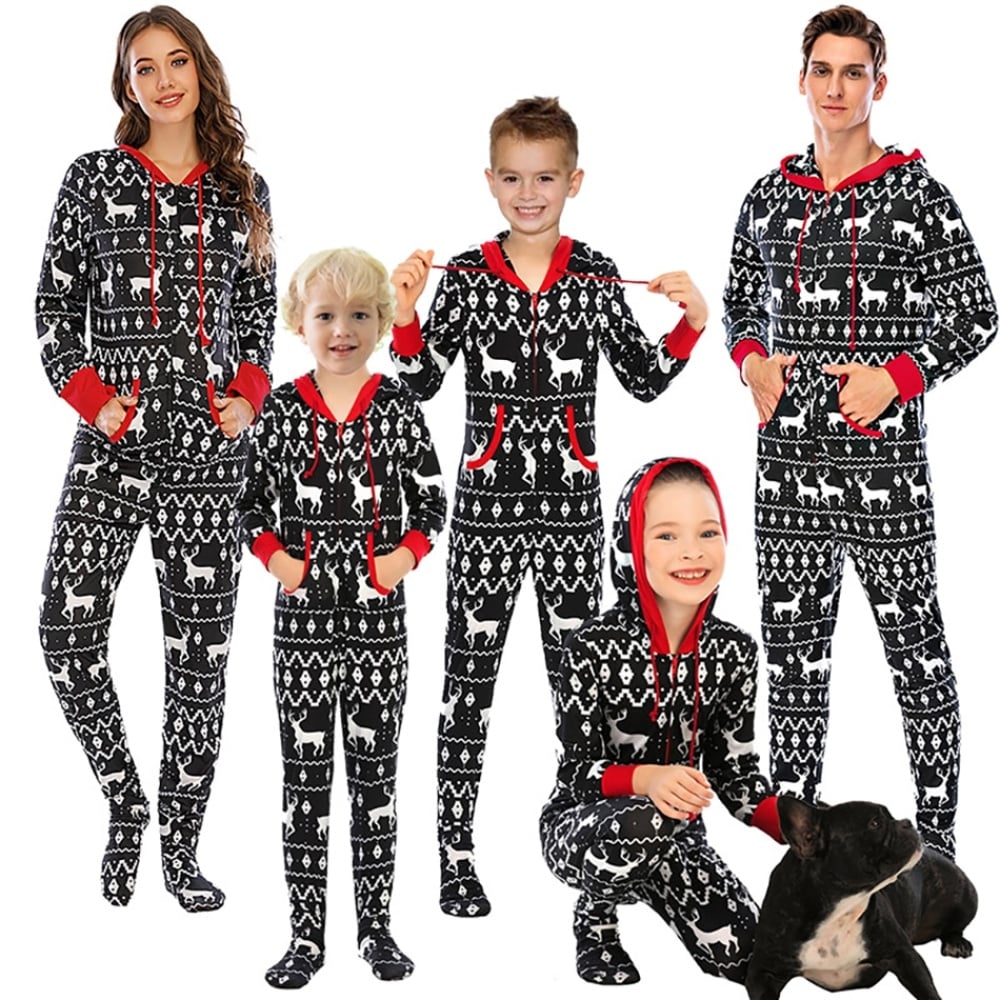 Pyjama combinaison de Noël Gris foncé en coton pour la famille pyjama combinaison de noel gris fonce en coton pour la famille 2