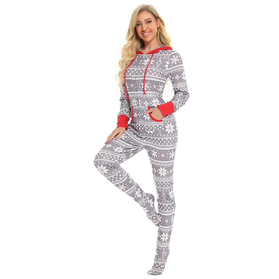 Pyjama combinaison de Noel Grise en coton pour la famille pyjama combinaison de noel grise en coton pour la famille 3