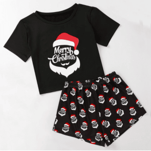 Pyjama de Noel Drôle à manches courtes pour femmes Noir Merry Christmas très haute qualité à la mode