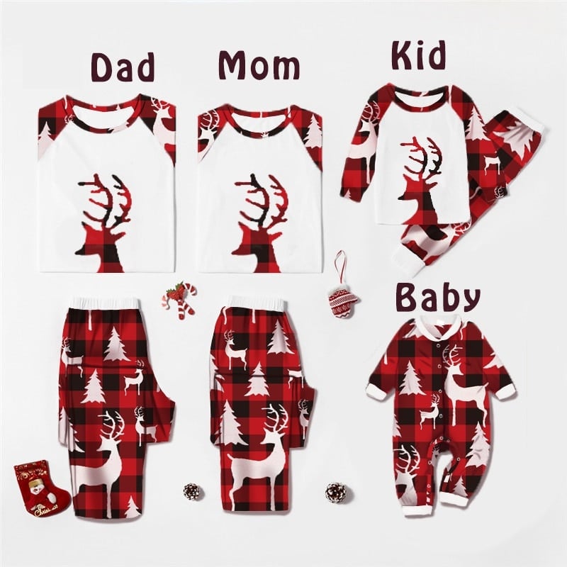 Pyjama de noël pour toute la famille Cerf et carreaux à la mode