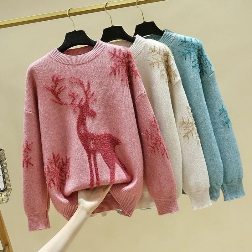 Pull en laine tricoté pour femme avec renne de Noël pull en laine tricote pour femme avec renne de noel 2