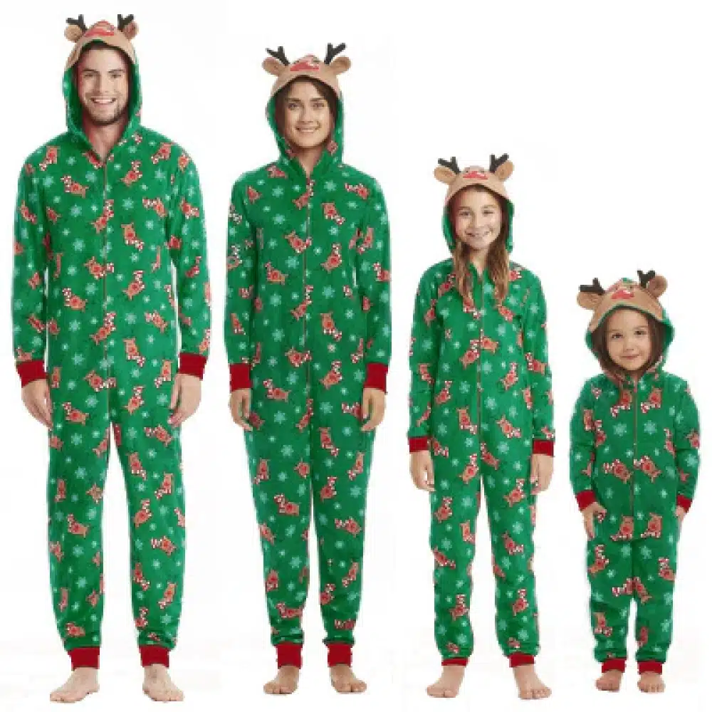 Combinaison pyjama de noël à capuche renne pour la famille combinaison pyjama de noel a capuche renne pour la famille vert 11t