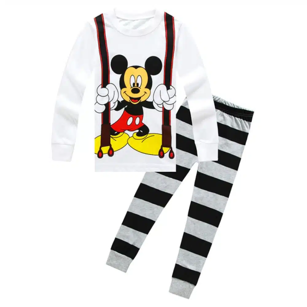 Ensemble pyjama Mickey à pantalon rayé blanc, noir et gris à la mode
